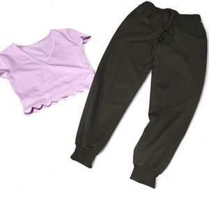 Women’s Small Zella Lavender Activewear Top and Olive Rachel Zoe Sweatpants